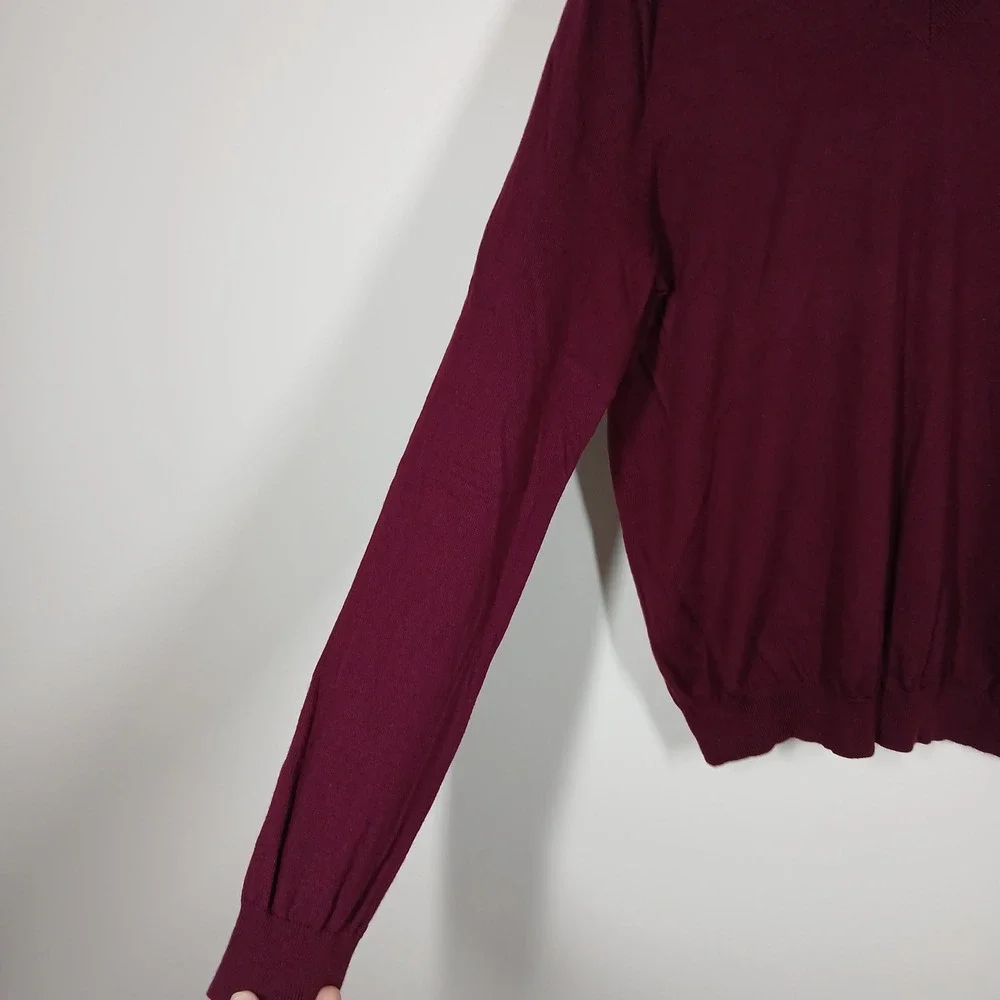 Banana Republic Sweater Mens Large Burgundy Extra Fine Merino Wool V-Neck Preppy